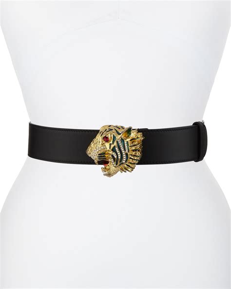 gucci tiger buckle leather belt